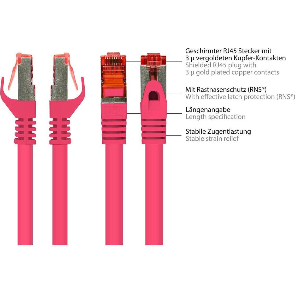 Thumbnail - Good Connections RNS Patchkabel mit Rastnasenschutz, Cat. 6, S/FTP, PiMF, PVC, 250MHz, magenta, 1,5m (S/FTP, CAT6, 1.50 ...