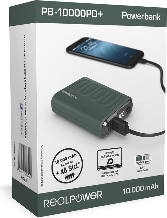 Actual product image RealPower Powerbank PB-10000 PD+ Midnight (10000 mAh, 36 Wh)