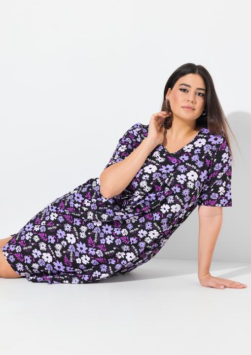 Produktbild Ulla Popken Jerseykleid, Blüten, A-Linie, V-Ausschnitt, Halbarm (42, 44)