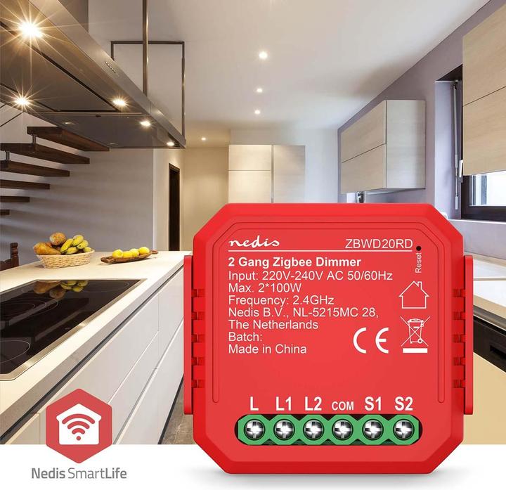 Actual product image Nedis ZBWD20RD SmartLife Power Switch Zigbee 3.0-2x100 W-Terminal Anschluss-App erhältlich für: Andro