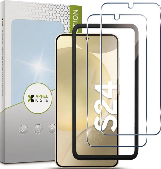 Apfelkiste - Panzer Glas Displayschutzfolie mit Montagerahmen (2er Set) (2 Stück, Samsung Galaxy S24)