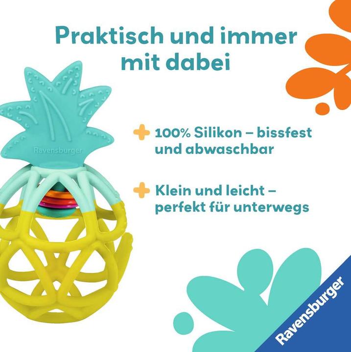 Actual product image Ravensburger 4869 play+ rattle clutching toy: pineapple, teething aid, silicone baby toy from 0