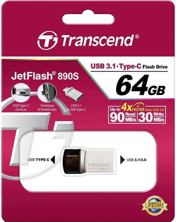Image du produit Transcend Jetflash 890 (64 Go, USB-A, USB-C)