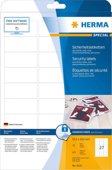 Produktbild HERMA Sicherheitsetiketten A4
