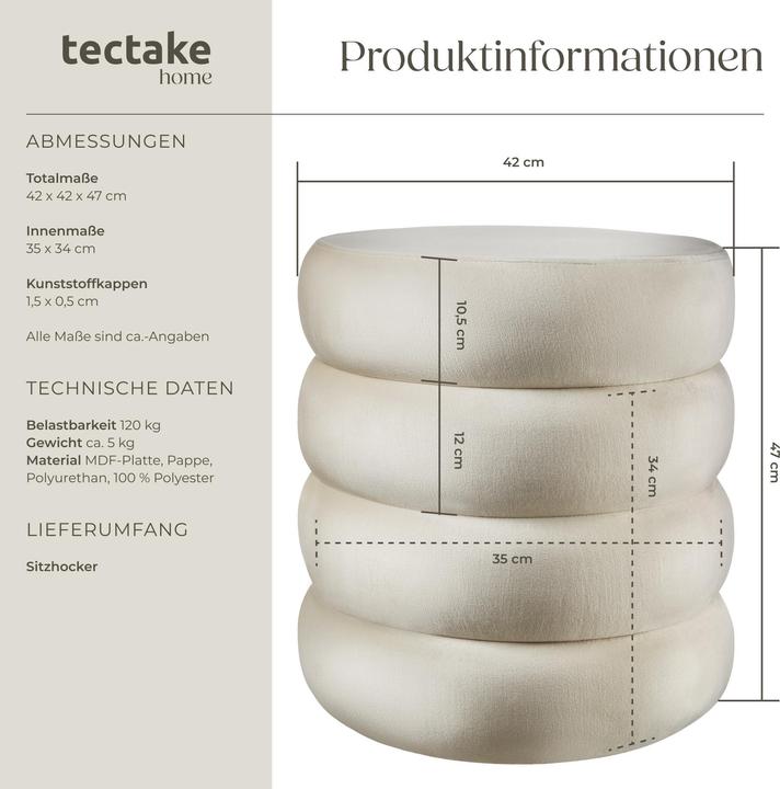 Image du produit tectake Tabouret ALTU, rembourré, rangement