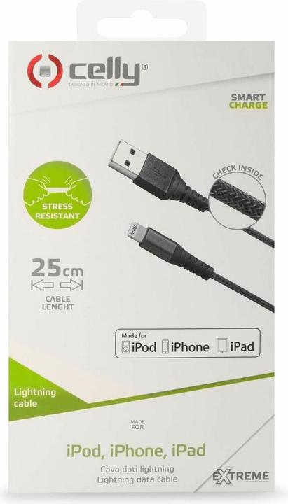 Immagine prodotto Celly USBLIGHTNYL25BK, 0,25 m, Lightning, USB A, Nero, Diritto, Diritto (0.25 m, USB 2.0)