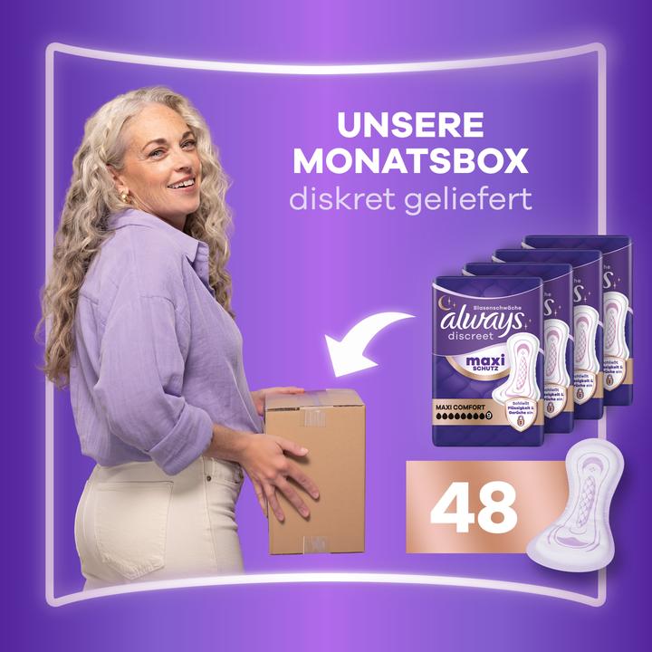 Actual product image Always Discreet Inkontinenz-Einlagen Maxi Comfort Monatspaket bei Blasenschwäche, 48 Einlagen (4 Pac (48x)