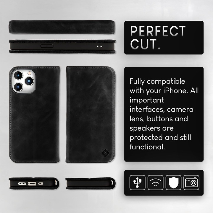 Produktbild Nalia Echt Leder Flip Case Hülle mit Magnetverschluss (Apple iPhone 15 Pro Max)