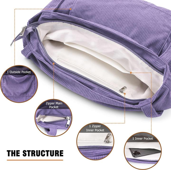 Produktbild Only-Bags.Store Kordtasche Umhängetasche mit Reissverschluss, Shopper Tasche Umhängetasche grosse Tragetasche