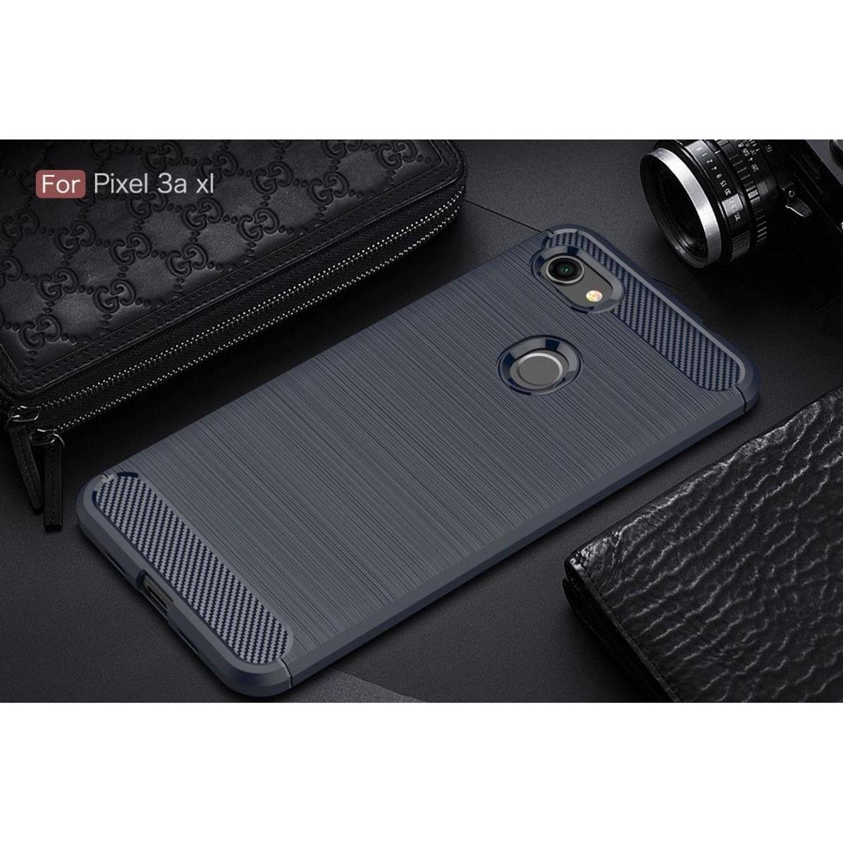 Thumbnail - König Design Google Pixel 3a XL Hülle Case Handy Cover Schutz Tasche Schutzhülle Carbon Blau (Google Pixel 3a XL), Smart...