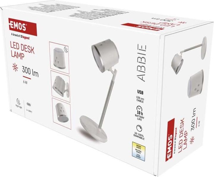 Produktbild Emos LED Schreibtischlampe ABBIE, wiederaufladbar, weiss (300 lm)
