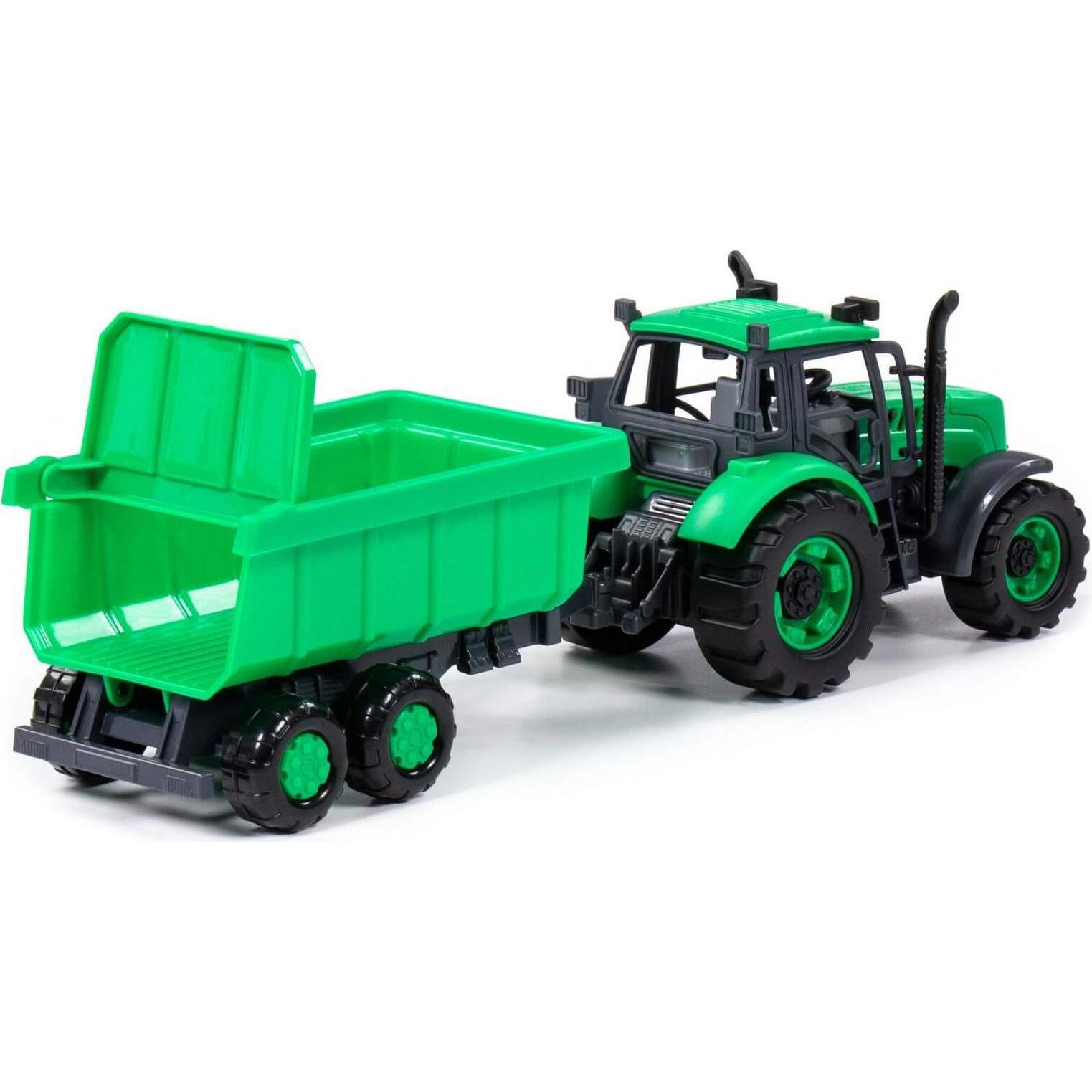 Polesie 91284 Inertia tractor with green trailer in box