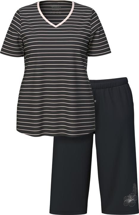 Produktbild Ulla Popken Pyjama, Ringel, Stickerei, V-Ausschnitt, Halbarm (46, 48)