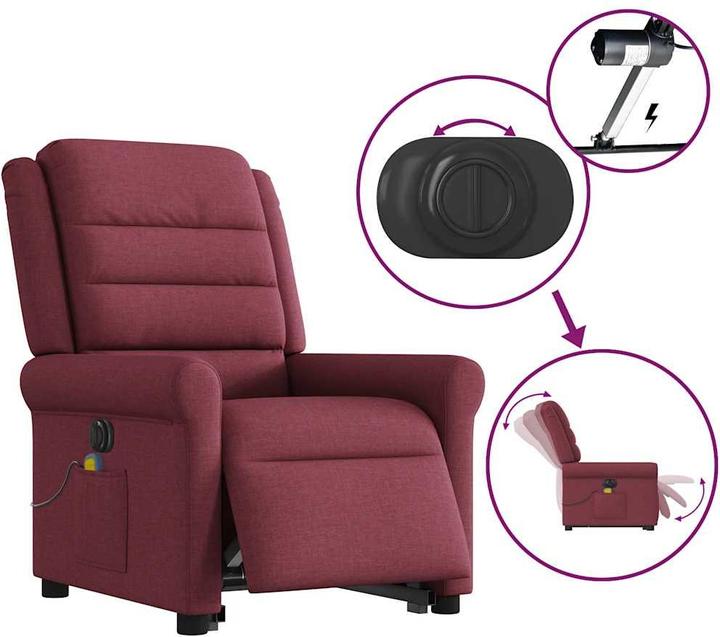 Immagine prodotto vidaXL Poltrona massaggiante elettrica con ausilio per l'assistenza in piedi in tessuto rosso vino