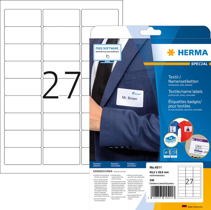 Actual product image HERMA A4 removable name labels