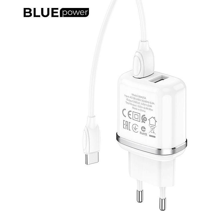 Thumbnail - Blue Power Wall Charger BLBA25A 2 x USB with Type-C Cable White (EU ), USB Ladegerät, Weiss