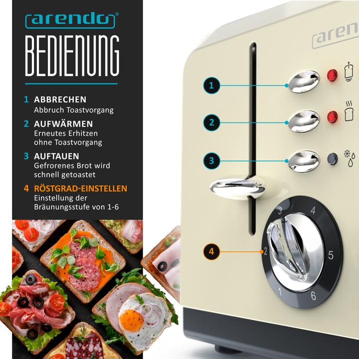 Image du produit Arendo Grille-pain en acier inoxydable 4 tranches, automatique, acier inoxydable, double paroi