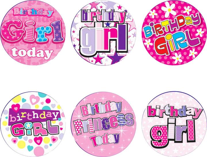 Actual product image Simon Elvin Stick-on buttons with Birthday Girl design 6 pieces