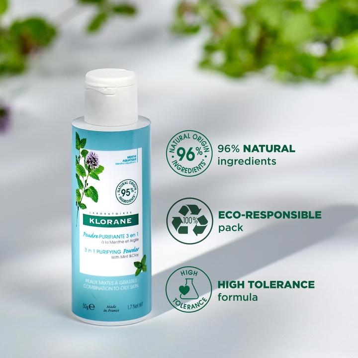 Produktbild Klorane 3-in-1 Reinigungspuder mit BIO-Wasserminze (Reinigungstücher Gesicht, 50 ml)