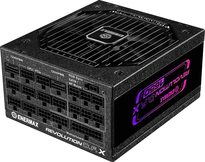 Actual product image Enermax Revolution D.F. X ARGB ATX3.0 PCI-e 5.0 Compact PC Power Supply 1650W 80Plus Gold Full Module 2x (1650 W)