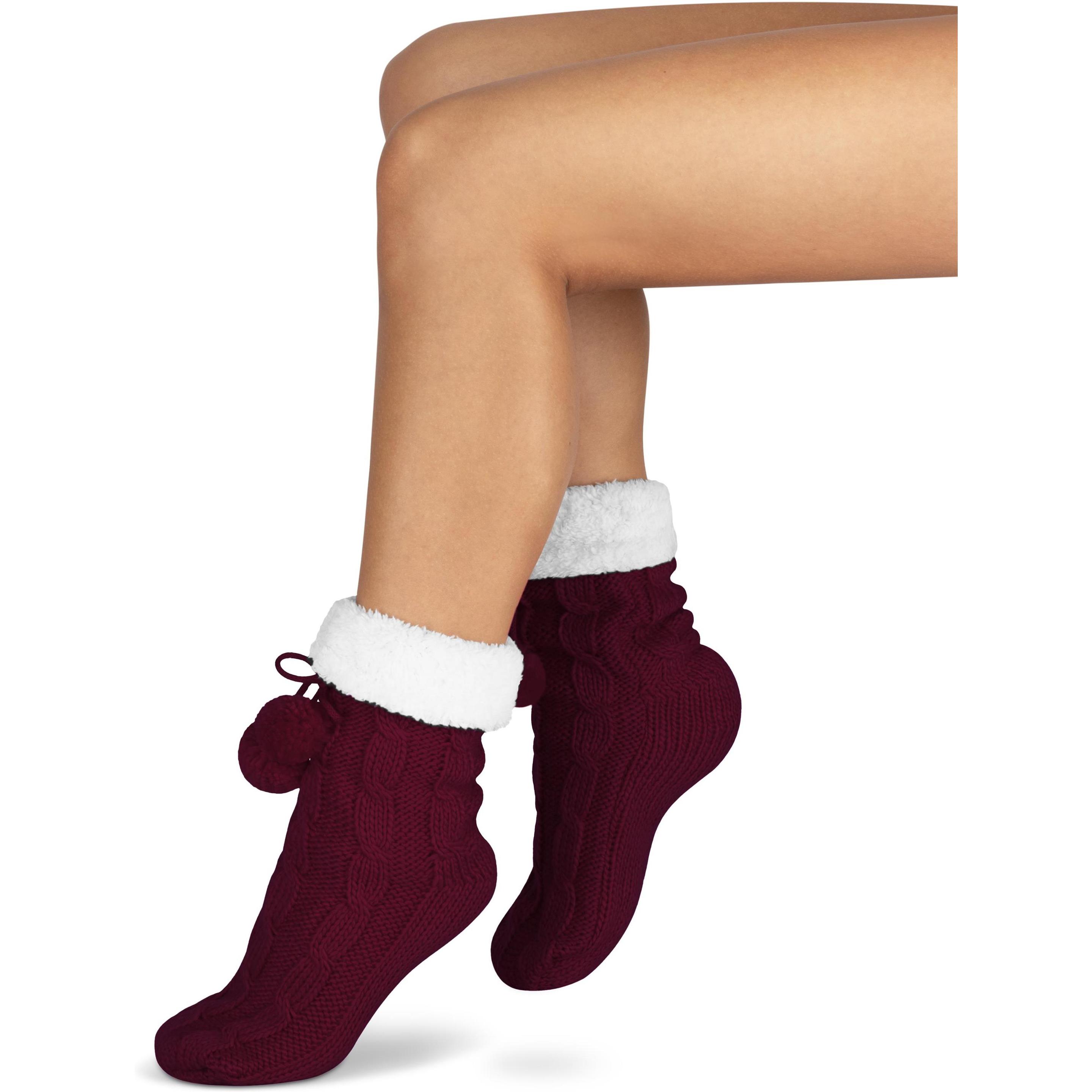 Thumbnail - Normani, Damen, Socken, Strick-Hausschuhe mit Bommeln und ABS, Rot, (Einzelpack, 36 - 40)