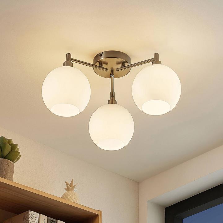 Actual product image Lindby Jemissa Glass Ceiling Lamp, 3 Flames, Opal (E14)