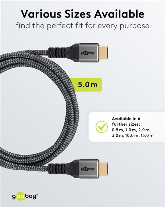 Actual product image Goobay High-speed HDMI cable with Ethernet, 5 m, Sharkskin Grey (5 m, HDMI)