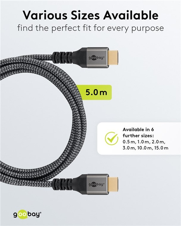 Produktbild Goobay High-Speed-HDMI-Kabel mit Ethernet, 5 m, Sharkskin Grey (5 m, HDMI)