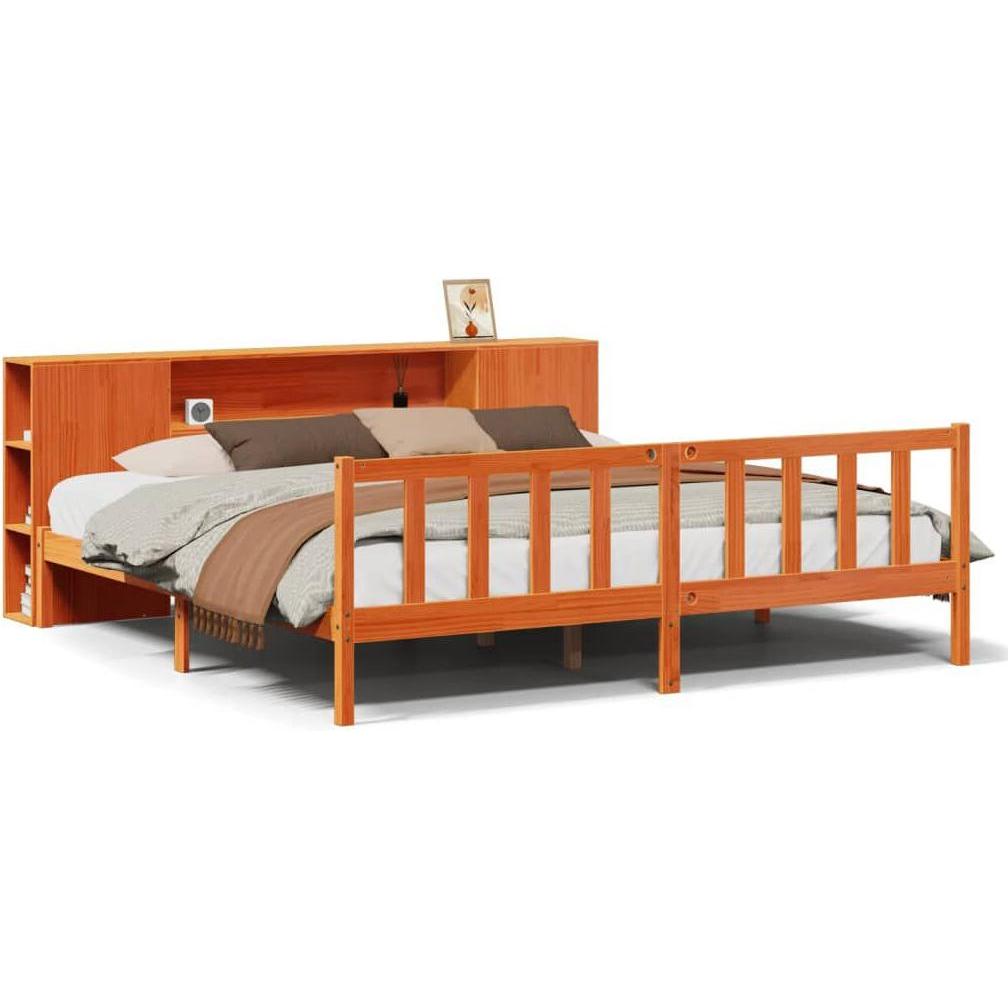 VidaXL, Bett, Massivholzbett Holzbett Bett Doppelbett Bettgestell Wachsbraun 180x200cm (180 x 200 cm)