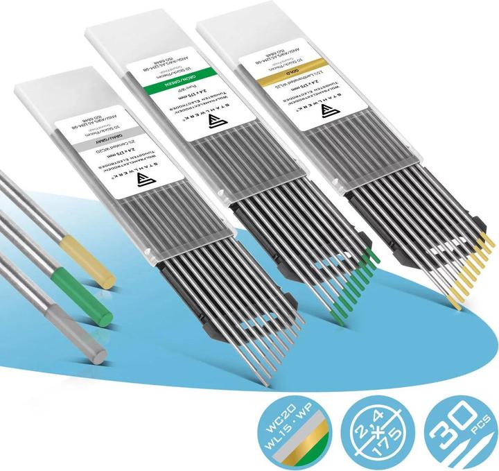 Produktbild Stahlwerk Wolframelektroden Set Grau, Grün, Gold 2,4 mm je 10 Stk WIG Schweissen