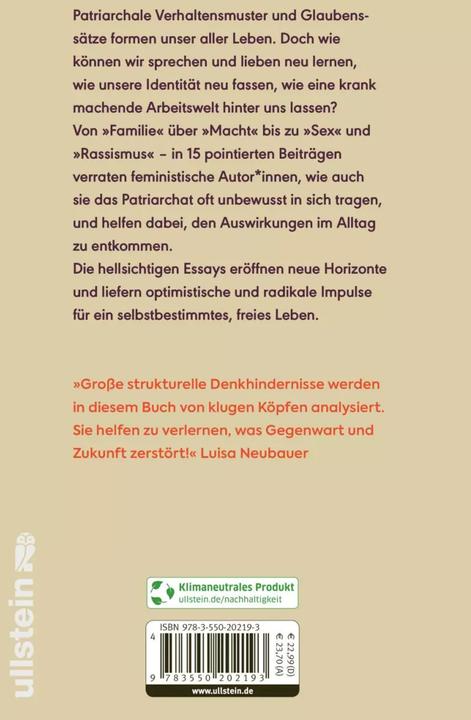 Produktbild Unlearn Patriarchy (Deutsch, Laura Gehlhaar, Ise Bosch, Kübra Gümüşay, Kenza Ait Si Abbou, Olaolu Fajembola, 2022)