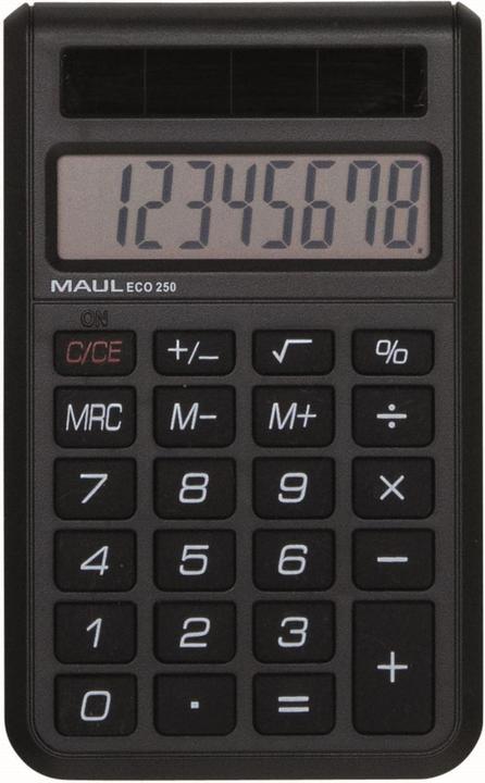 Image du produit Maul Calculatrice de poche ECO 250, écologique, purement solaire, Ange bleu/uz116, 8 chiffres (Cellules solaires)