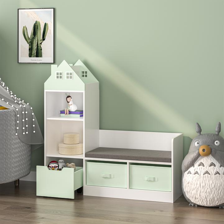 Immagine prodotto En.Casa Kindersitzbank mit Regal Vipsali 100x99x30 cm Mintgrün/Weiss