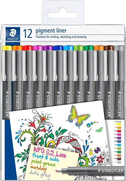 Staedtler pigment liner 308 Fineliner box with 12 pigment liner coloured 0.5 mm, assorted (12x)