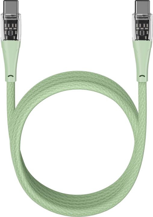 Actual product image Qualo Transparent nylon cable USB-C - USB-C 1.5m 3A green QTCN-CC-04 (1.50 m)