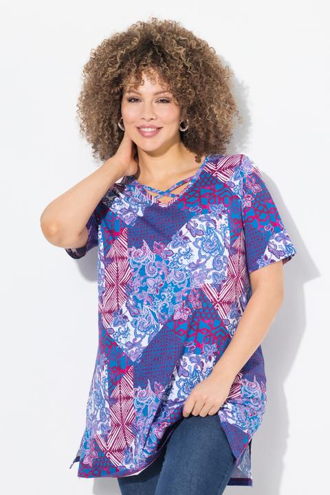 Produktbild Ulla Popken Longshirt, Patchdruck, A-Linie, V-Ausschnitt, Halbarm (42, 44)