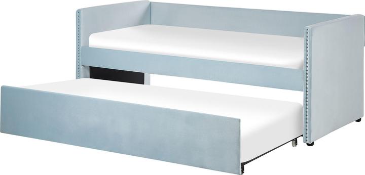 Actual product image Beliani Daybed extendable velvet fabric light blue slatted frame 90 x 200 cm TROYES (90 x 200 cm)