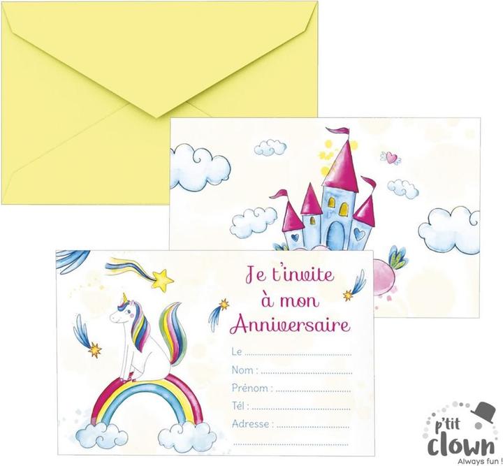 Produktbild P'tit Clown Einladung Einhorn Regenbogen (8 Stk.)