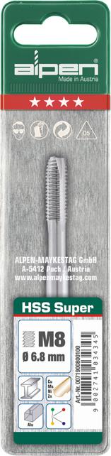 Actual product image Alpen HSS-Super machine tap for M8 thread (0070900800100)
