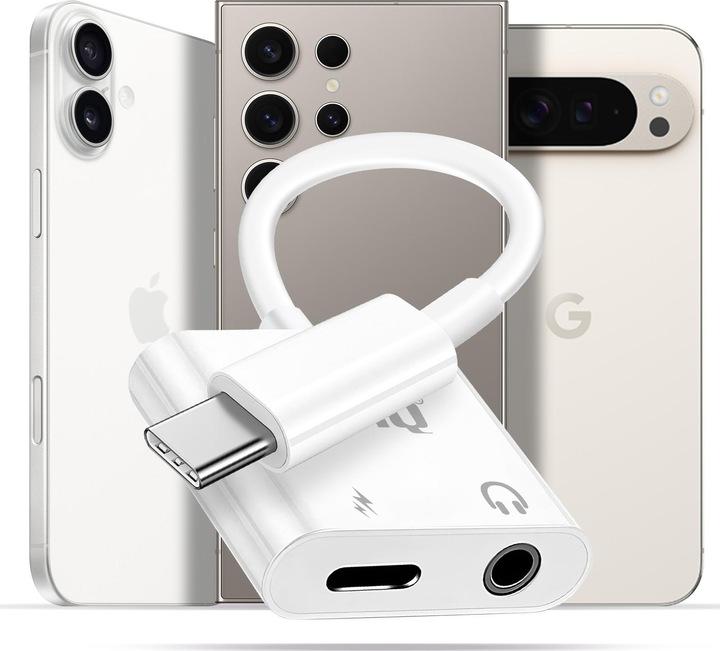 Actual product image LinQ USB-C / 3.5mm + USB-C charging and audio adapter (USB Type C, 3.5mm jack)