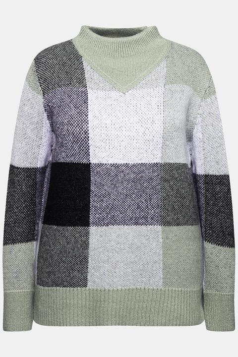 Produktbild Ulla Popken Pullover, Karomuster, Stehkragen, Langarm (54)