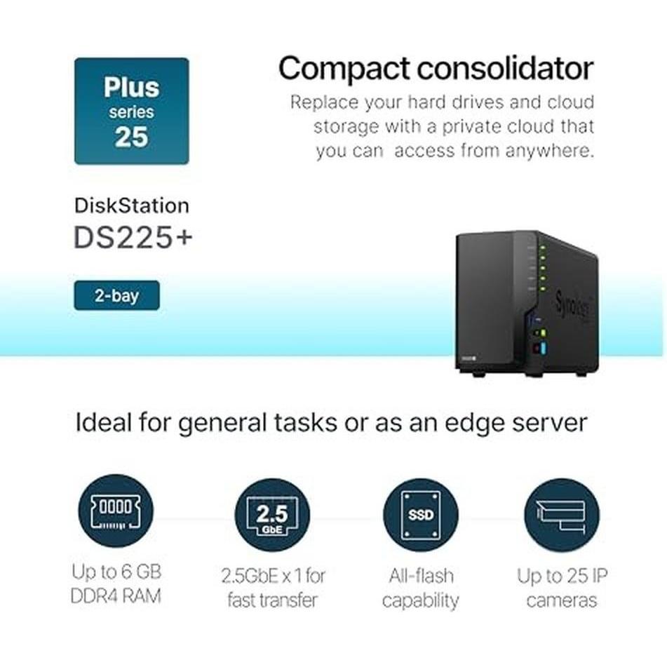 Synology DS225+ (0 TB), NAS, Schwarz