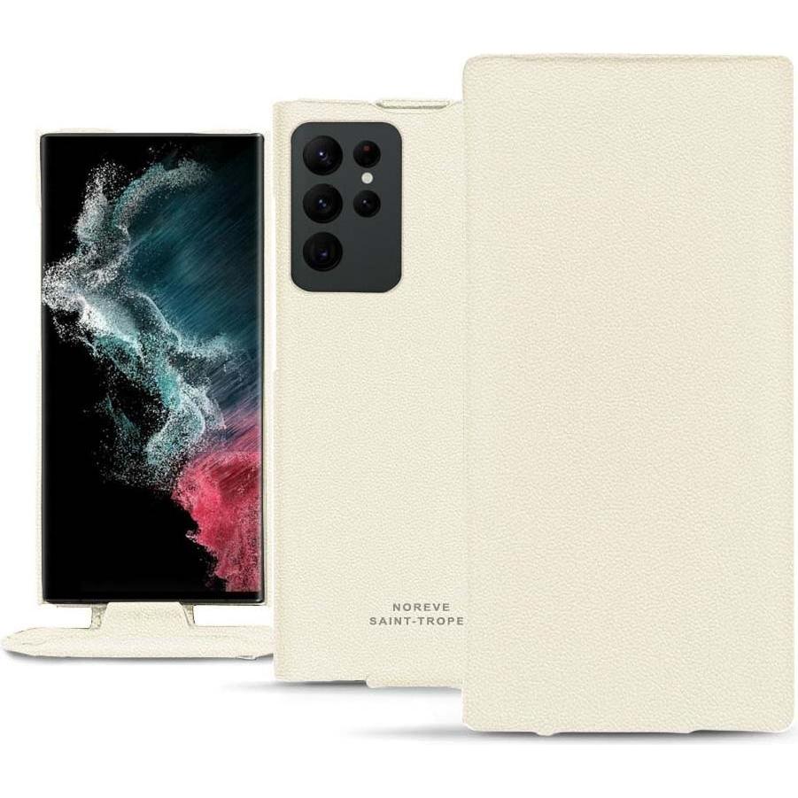 Noreve Lederschutzhülle vertikal (Samsung Galaxy S22 Ultra), Smartphone Hülle, Weiss