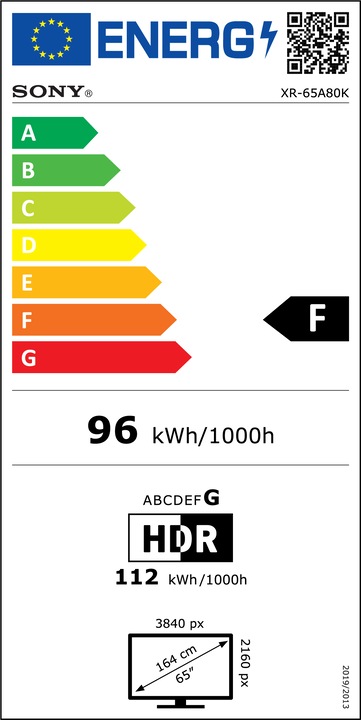 Energy Label Sony OLED XR-65A80K (65", A80K, OLED, 4K, 2022)