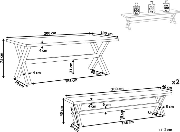 Produktbild Beliani Gartenmöbel Set Faserzement weiss 6-Sitzer 3-teilig OLBIA (200 x 100 x 75 cm)