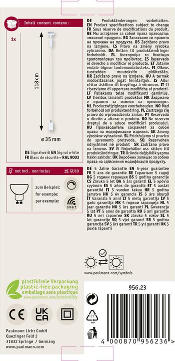 Valeurs nutritives et ingrédients Paulmann URail Suspension Runa (GU10)