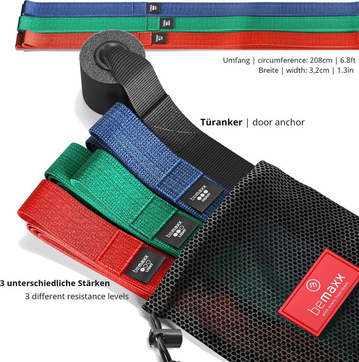 Image du produit BeMaxx Sport Klimmzugband Textil, 3er-Set (Fort, Moyen, Léger)