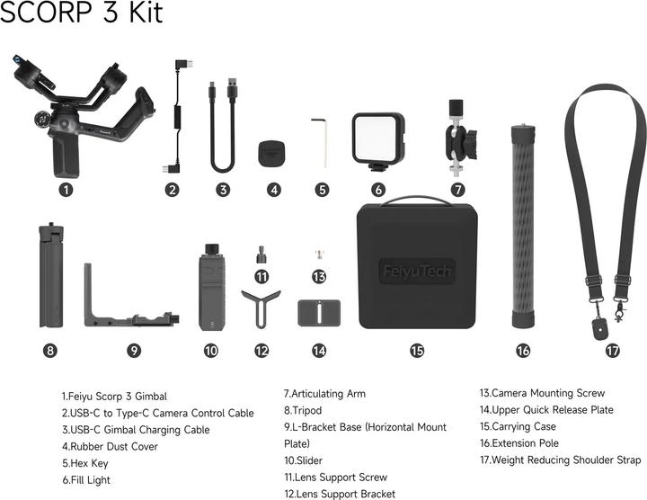 Image du produit FeiYu Tech SCORP3 Kit 3-Axis Handheld Gimbal for Camera (Universel, 3.50 kg)