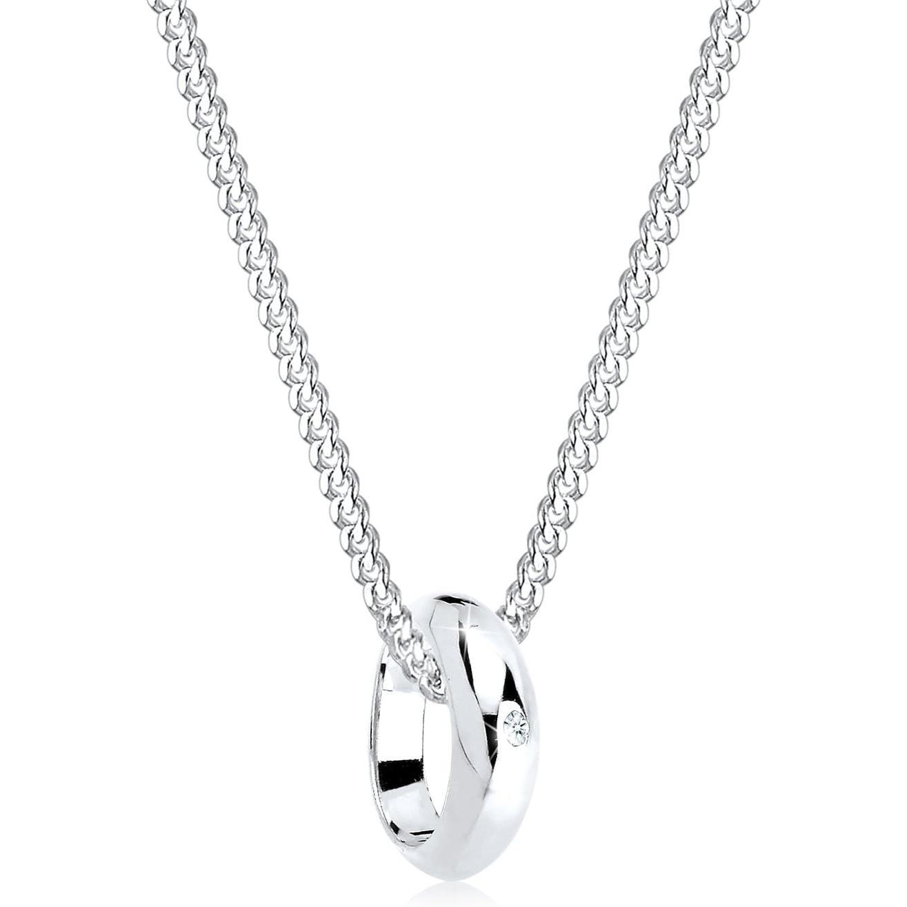 Elli, Collana, Collana Con Pendente A Cerchio Diamante, (Argento 925)