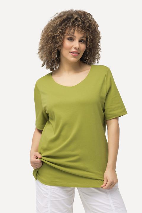 Actual product image Ulla Popken Double Layer Rounded V-Neck Slim Fit Tee (62)